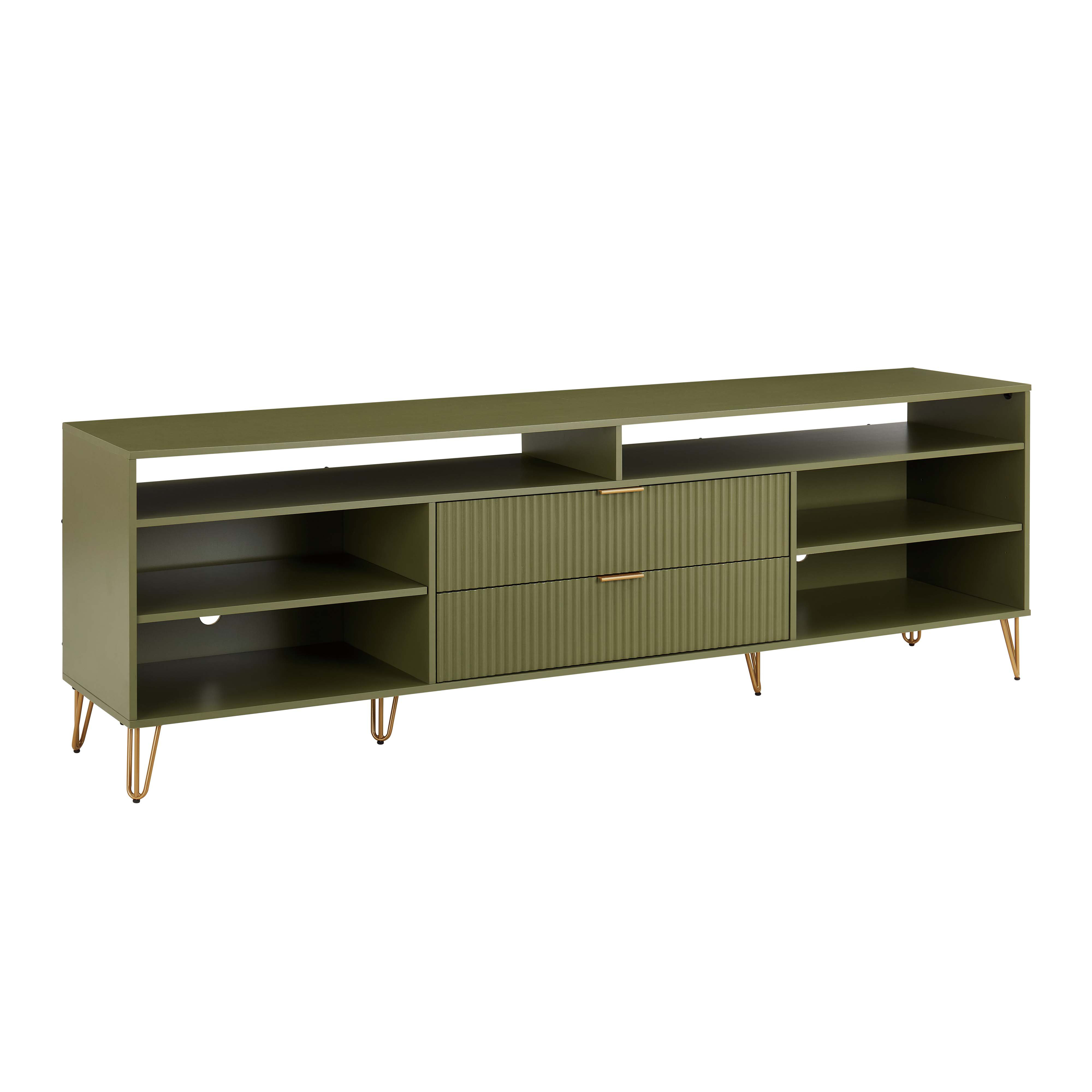 Oliver DUMBO 85" MidCentury Modern TV Stand with 6 Shelves and